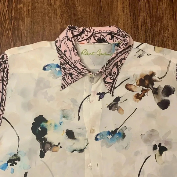 Robert Graham Silk Blouse French Cuff Long Sleeve Size Medium - Picture 3 of 10